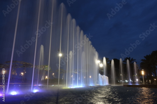 Fountain jets at night