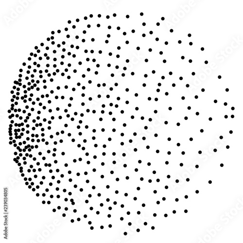 Dot work sphere Pointillism style. Vintage engraved ball Chaotic halftone circle vector logo symbol. Abstract dotted illustration 