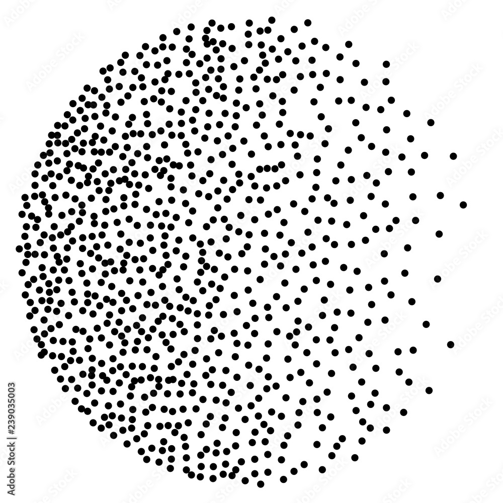 Dot work sphere Pointillism style. Vintage engraved ball Chaotic halftone circle vector logo symbol. Abstract dotted illustration 