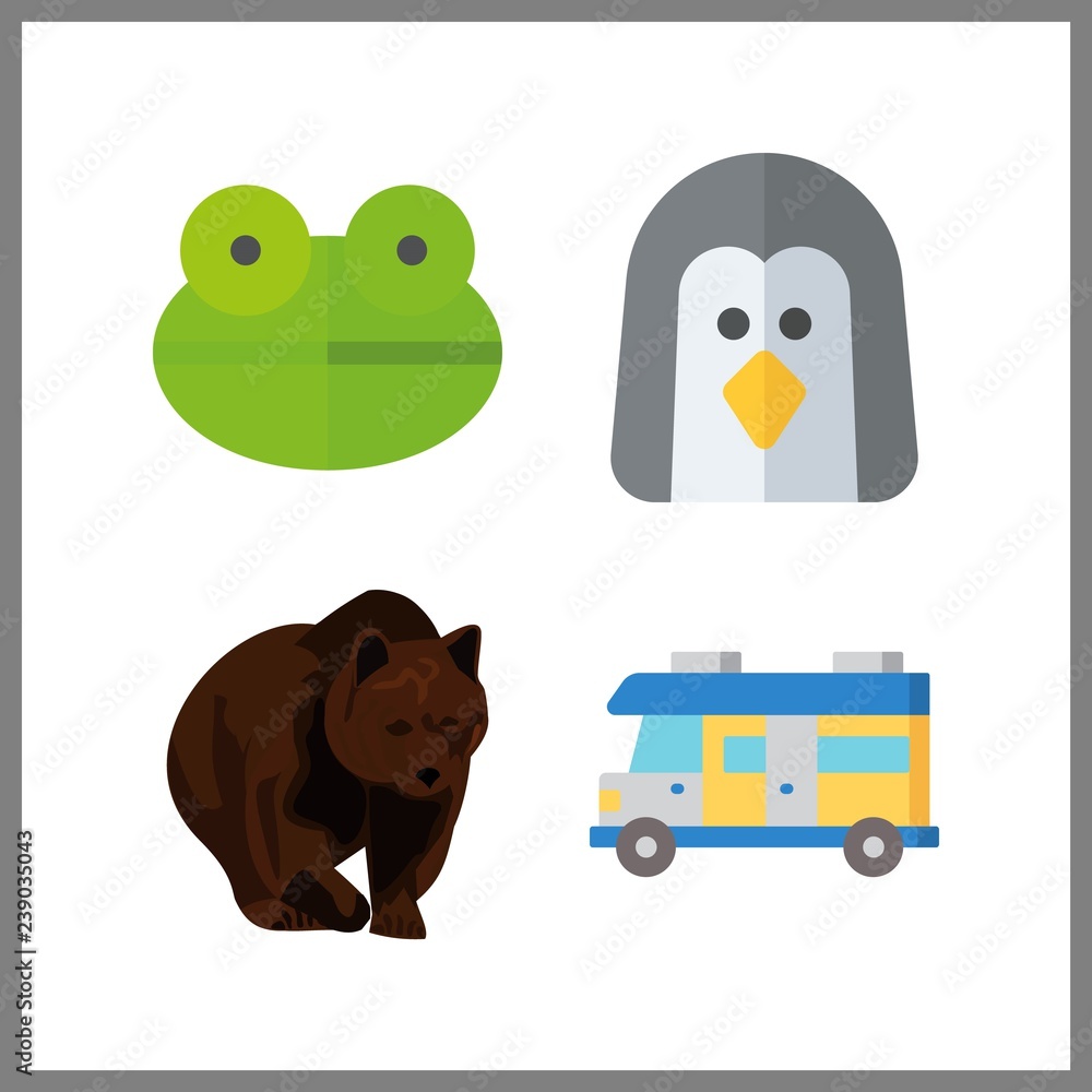 4 wildlife icon. Vector illustration wildlife set. frog and penguin icons for wildlife works 4 wildlife icon. Vector illustration wildlife set. frog and penguin icons for wildlife works