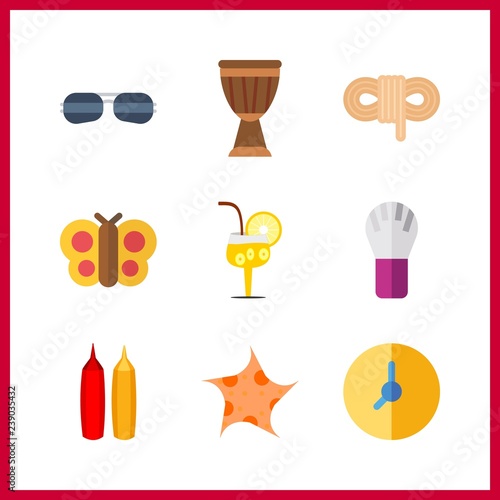 9 closeup icon. Vector illustration closeup set. orange coctail and mustard and ketchup icons for closeup works