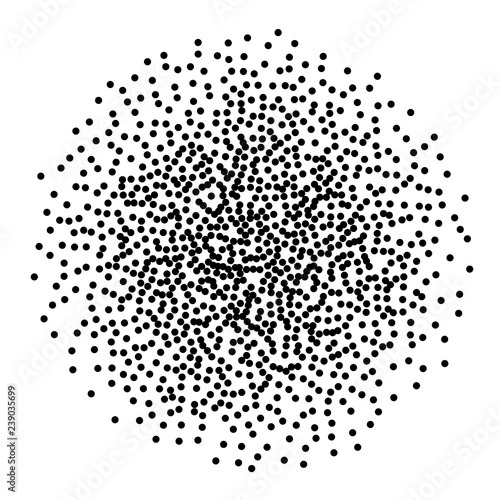 Dot work sphere Pointillism style. Vintage engraved ball Chaotic halftone circle vector logo symbol. Abstract dotted illustration 