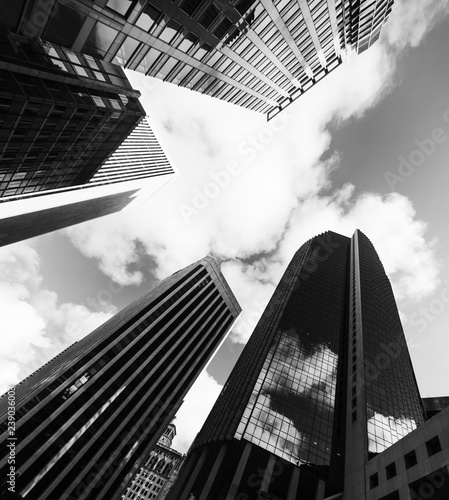 Tall skyscrapers in downtwon San Francisco in black and white effect photo