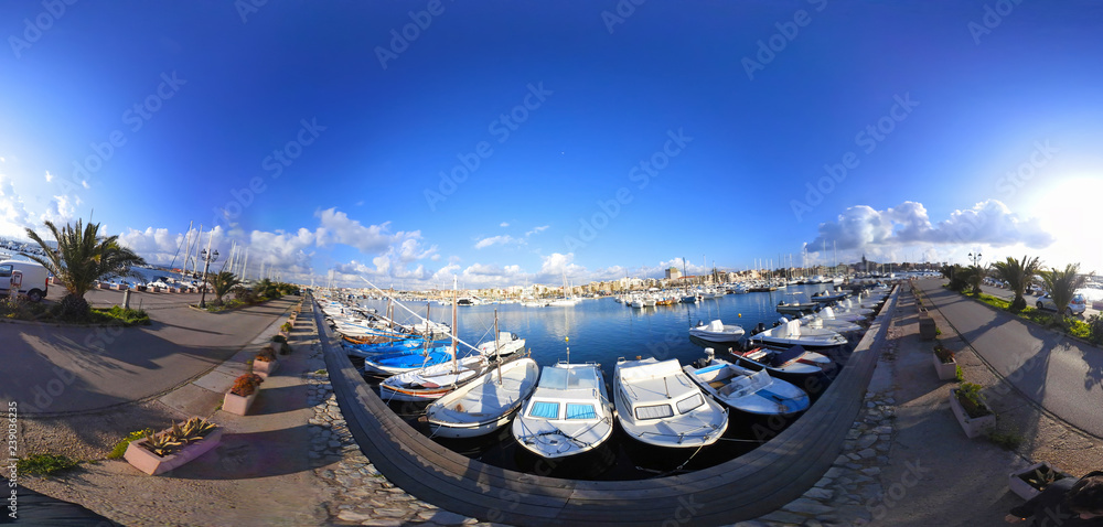 360 degrees view of Alghero harbor on a clear day