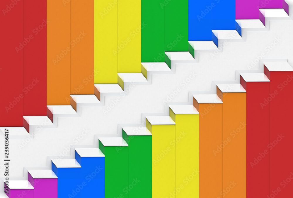3d rendering. modern lgbt rainbow color stair shape wall background. 3d rendering. modern lgbt rainbow color stair shape wall background.