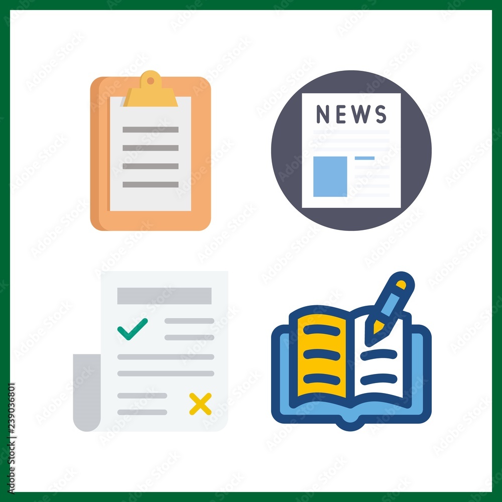 4 document icon. Vector illustration document set. newspaper and notepad icons for document works 4 document icon. Vector illustration document set. newspaper and notepad icons for document works