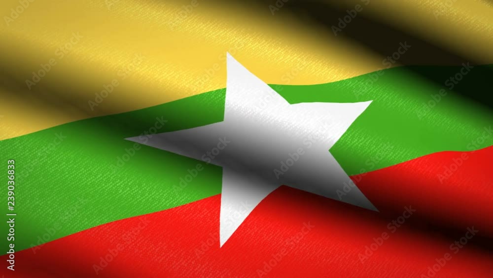 Myanmar Flag Waving Textile Textured Background. Seamless Loop Animation. Full Screen. Slow motion. 4K Video