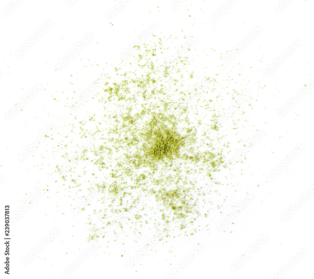 Green tea powder on white background