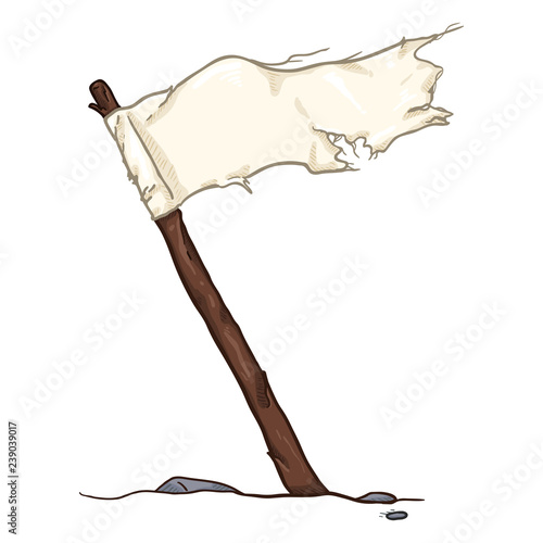 Vector Cartoon White Waving Old Torned Flag