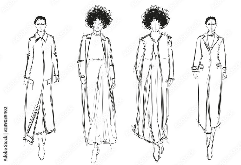 Fashion girls sketch. Fashion illustration. Drawing fashion models Fashion girls sketch. Fashion illustration. Drawing fashion models