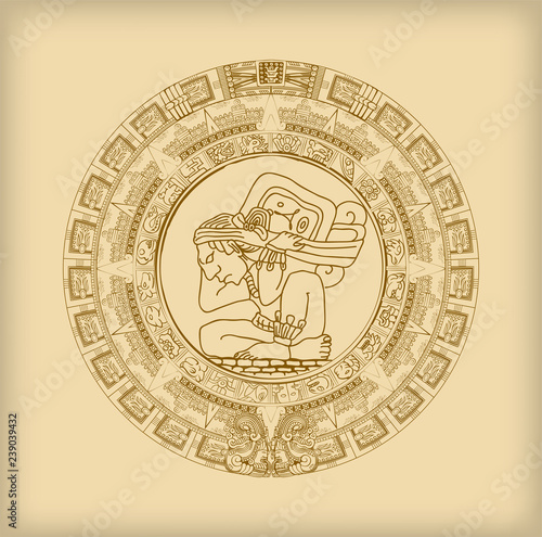Maya calendar of Mayan or Aztec vector hieroglyph signs and symbols