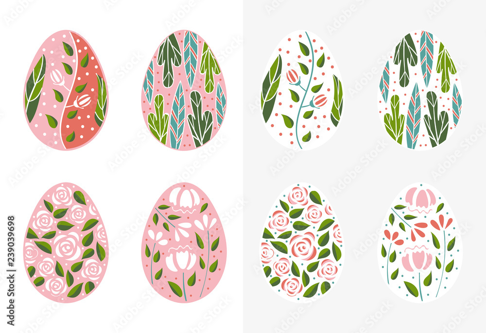 Easter eggs set in pink color. Holiday easter clip art for cards, invitations, tags and postcards. Isolated on white background