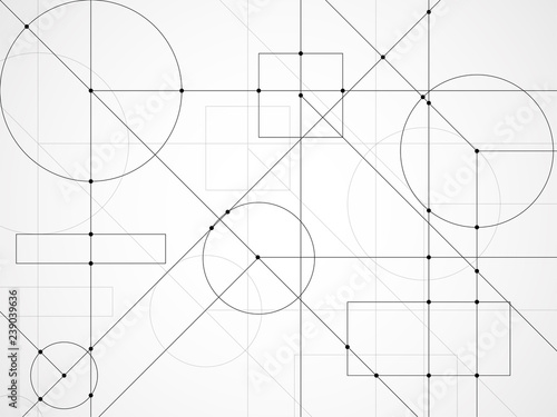 Abstract background of engineering drawing. Technological wallpaper made with circles and lines. Geometric design
