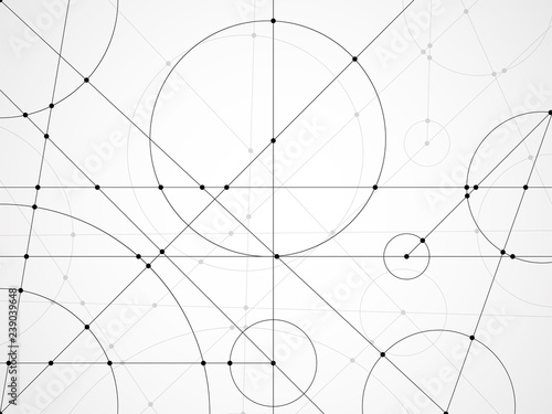 Abstract background of engineering drawing. Technological wallpaper made with circles and lines. Geometric design