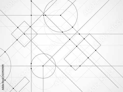 Abstract background of engineering drawing. Technological wallpaper made with circles and lines. Geometric design