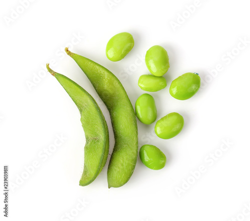 soy beans isolated on white background. top view