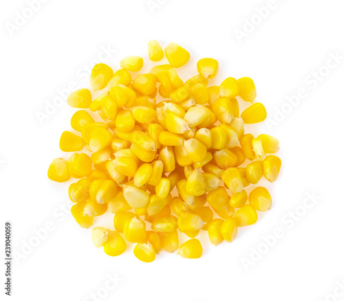 corn seeds isolated on white background. top view