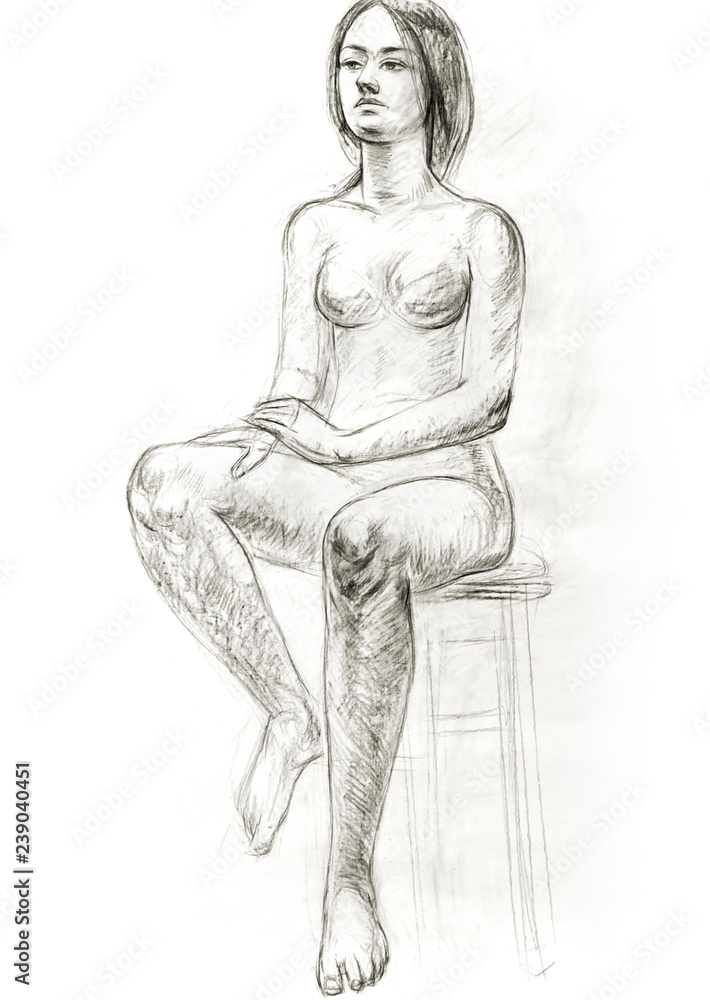 Academic figure drawing of a young girl Academic figure drawing of a young girl