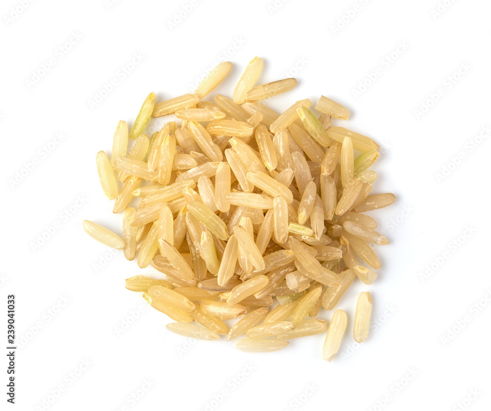 brown rice isolated on white background. top view brown rice isolated on white background. top view