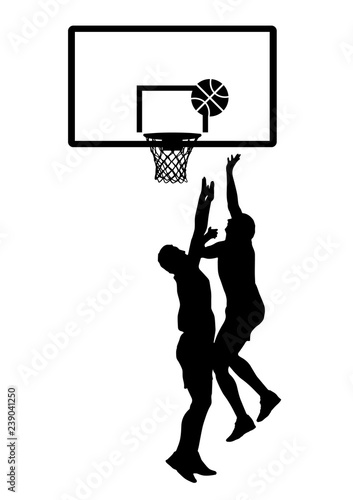 Vector drawing people playing basketball.