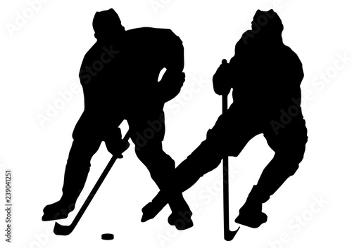 Vector drawing of a hockey player with a puck.