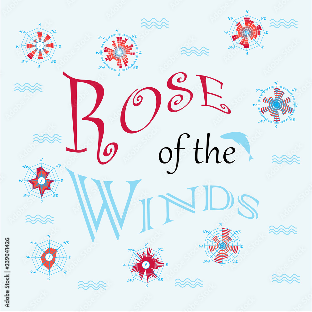 Fototapeta premium Wind rose lettering. Light background