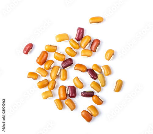 yellow and red beans isolated on white . top view