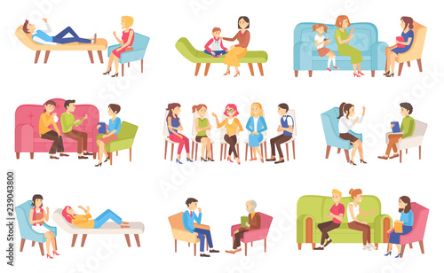 Psychotherapy People Talking about Problems Set
