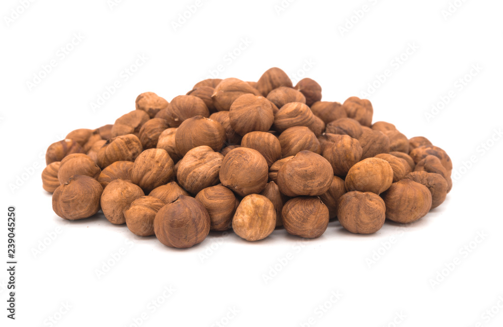 Hazelnut nuts on white background. peeled filbert Hazelnut nuts on white background. peeled filbert