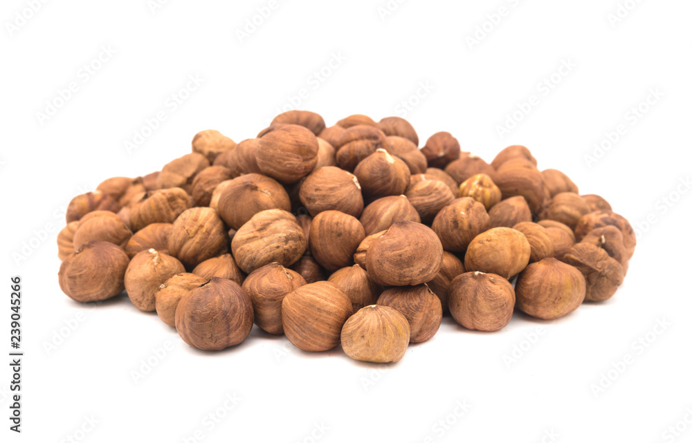 Hazelnut nuts on white background. peeled filbert Hazelnut nuts on white background. peeled filbert