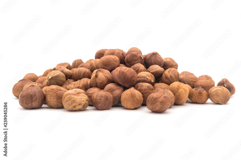 Hazelnut nuts on white background. peeled filbert Hazelnut nuts on white background. peeled filbert