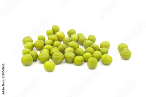 Green canned peas on a white background