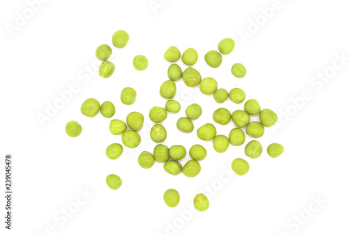 Green canned peas on a white background