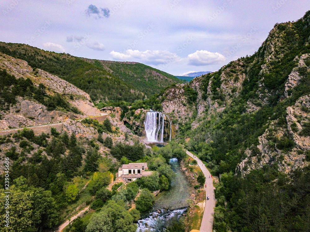 The Krcic (Slap Krčić) Waterfall is a tufa-dammed waterfall close to Knin, Croatia. Below the waterfall is a spring of Krka River.
