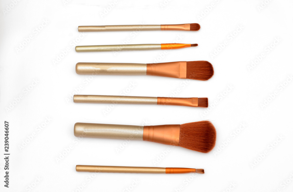 Professional makeup brushes collage on white background Professional makeup brushes collage on white background