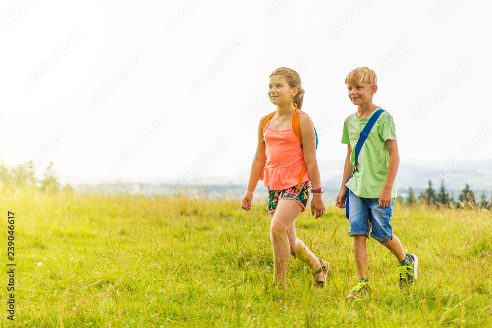Children are walking around the park and meadow Children are walking around the park and meadow