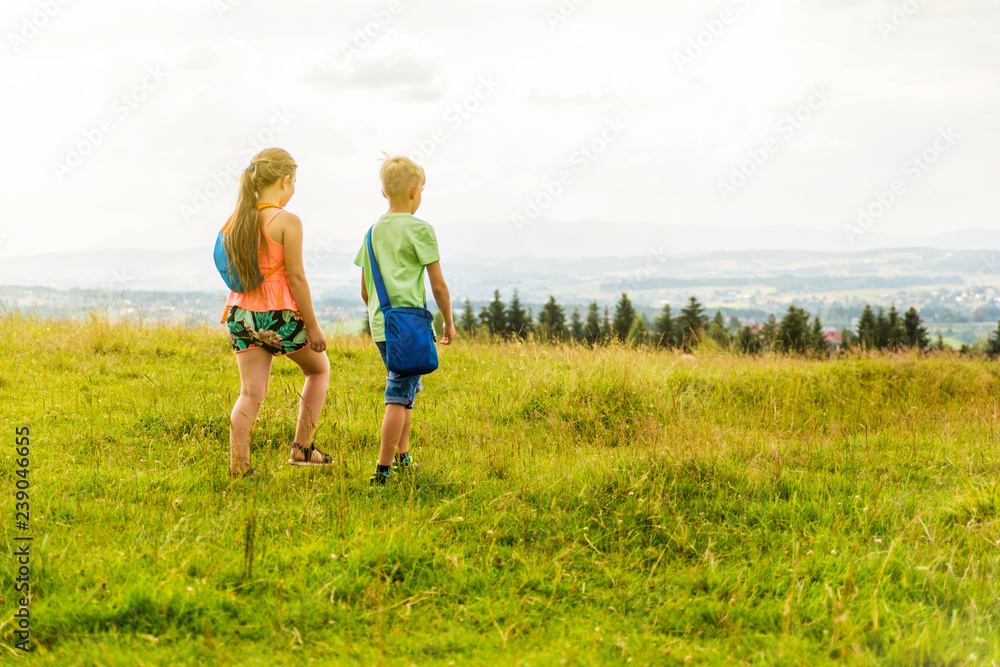 Children are walking around the park and meadow Children are walking around the park and meadow