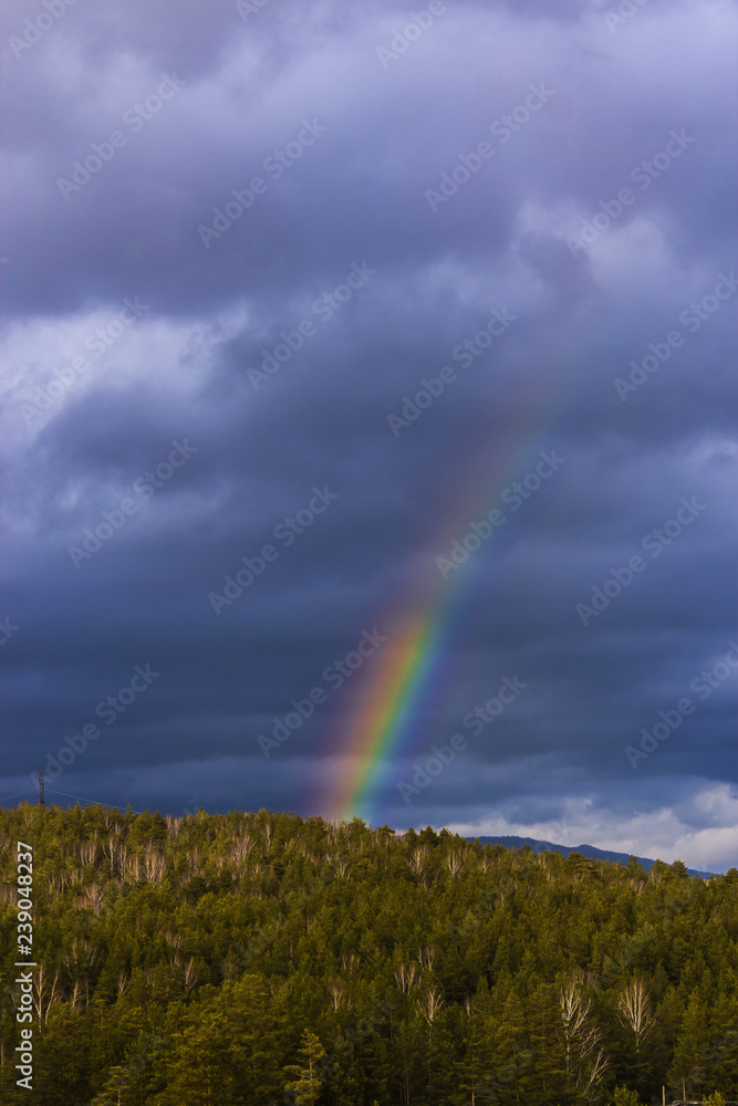 rainbow on gray sky background in mountans rainbow on gray sky background in mountans