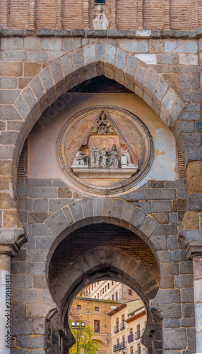 Puerta del Sol  a city gate of Toledo  Castile-La Mancha  Spain. Built in the late 14th century by the Knights Hospitaller.