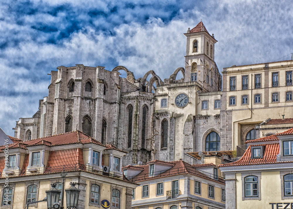 Stylized Cityscape With Tower, Lisbon, Portugal