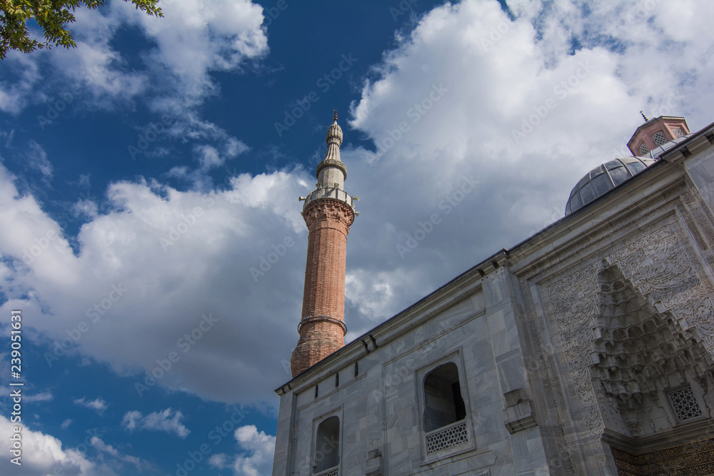 Green mosque view with cloud on sky in Bursa Turkey