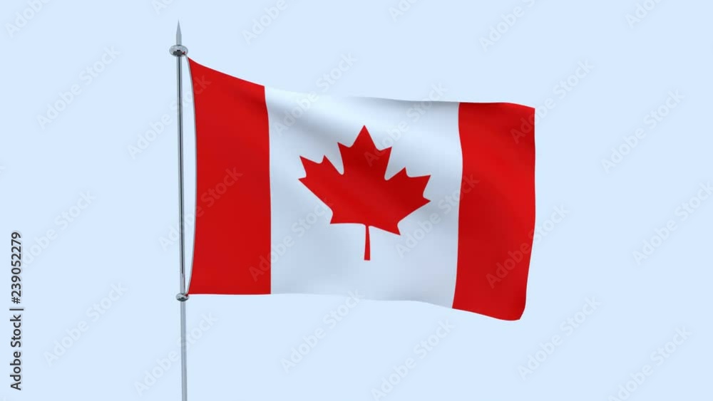 Flag of the country Canada flutters against the blue sky. 3D rendering Flag of the country Canada flutters against the blue sky. 3D rendering