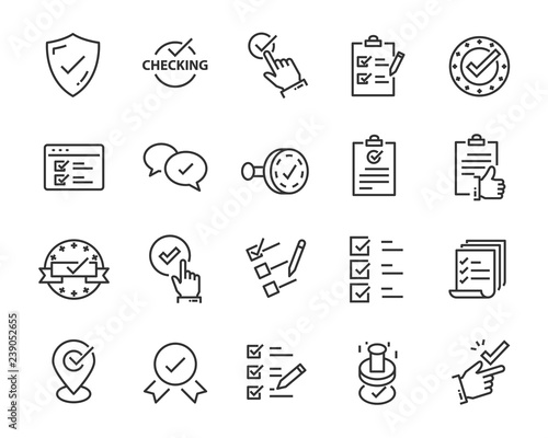 set of checkmark vector line icons, contains such as check, document and more