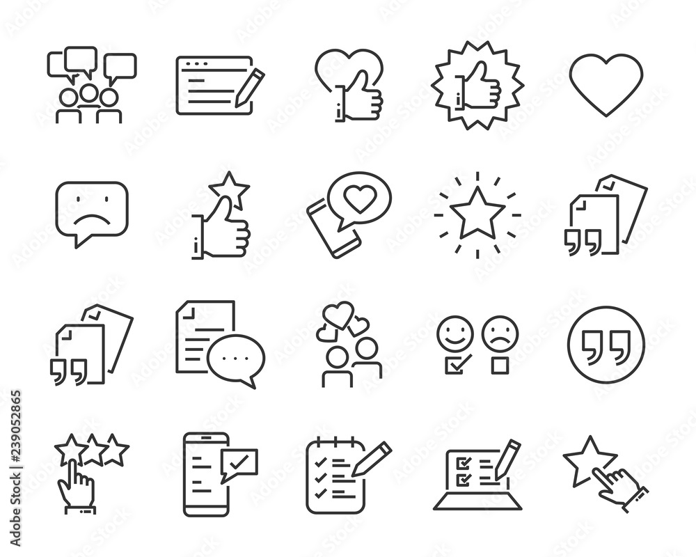 set of feedback line icons, such as, question, review, test, app, emoji, survey set of feedback line icons, such as, question, review, test, app, emoji, survey