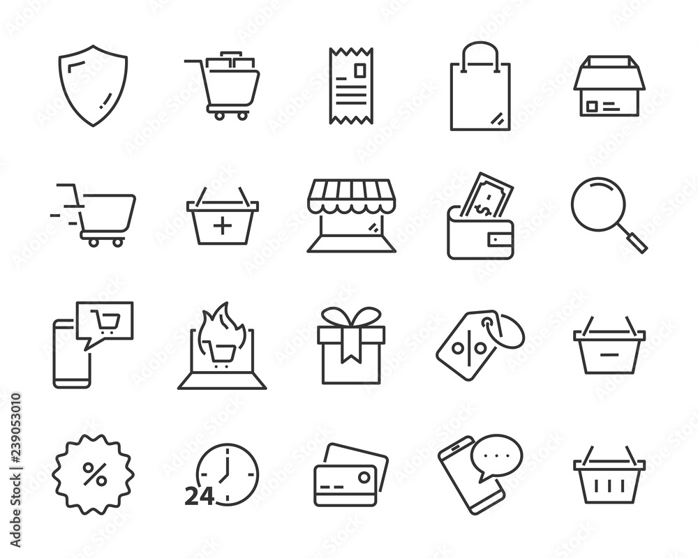 set of shopping icons, such as delivery, e-commerce, service, price, pay, sale set of shopping icons, such as delivery, e-commerce, service, price, pay, sale