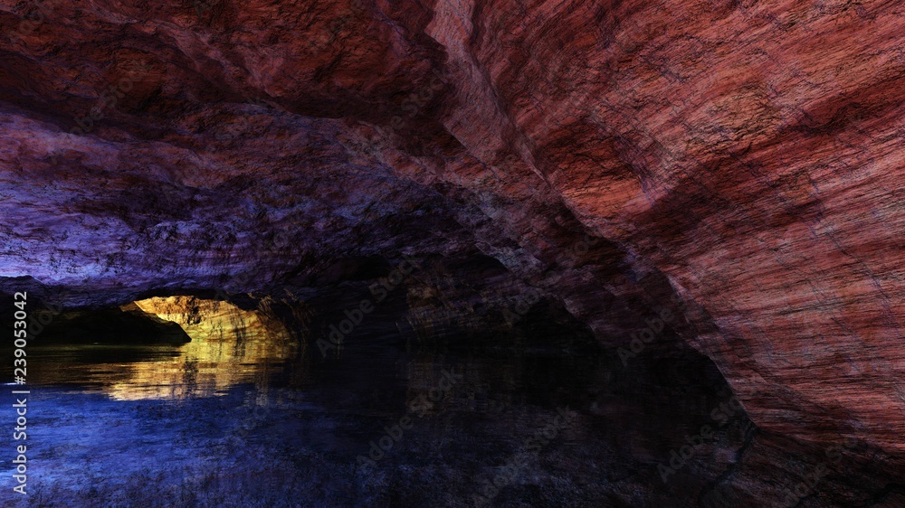 Beautiful cave, illuminated dungeon,
