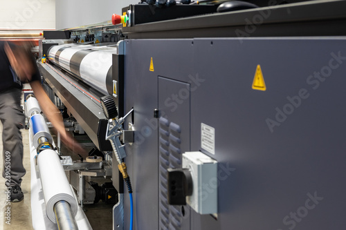 Professional  printing facility, big vinyl rolls, ready for large printer supply. Glossy, matte, ecological materials, mostly used for commercial billboards, urban advertising, and oversized projects.