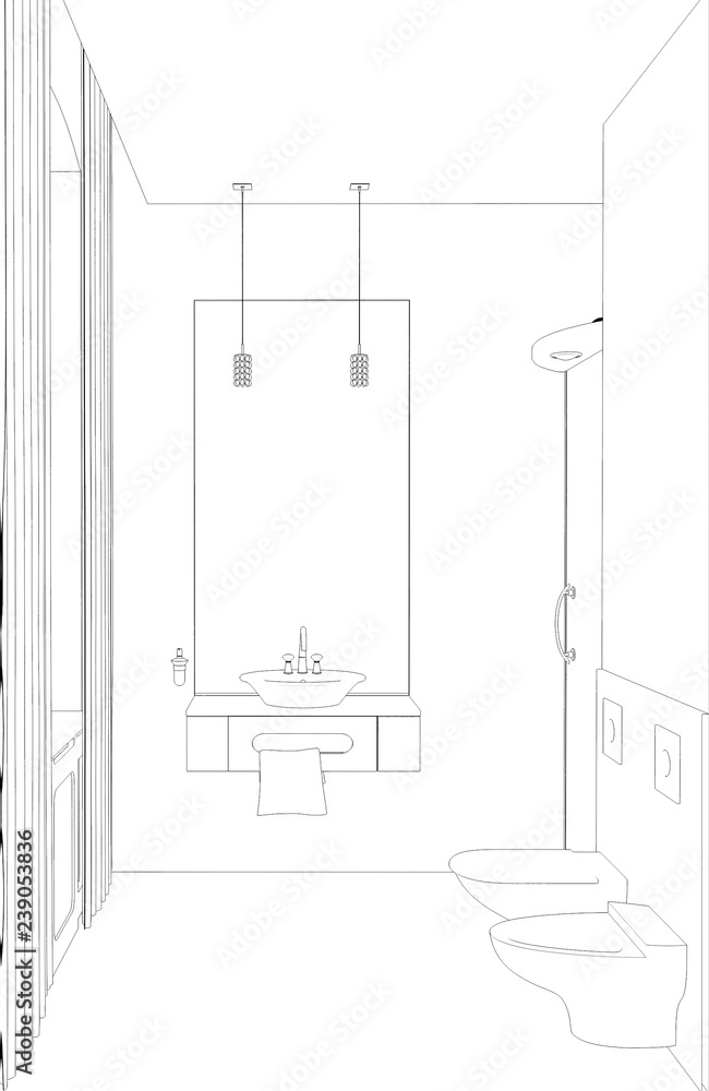 interior contour visualization, 3D illustration, sketch, outline interior contour visualization, 3D illustration, sketch, outline