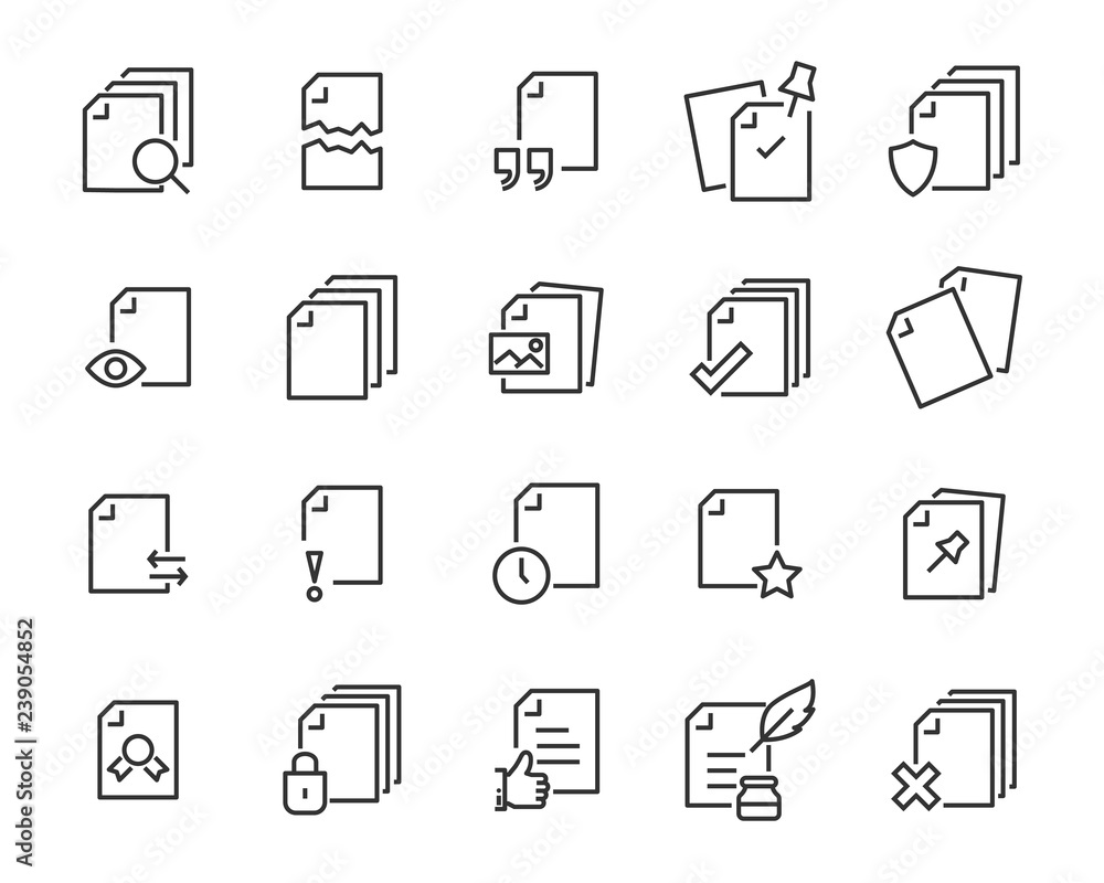 set of document icons, such as files, checkmark, find, search, paper set of document icons, such as files, checkmark, find, search, paper