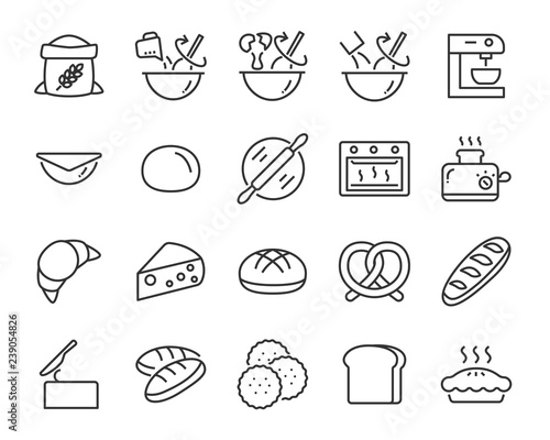 set of bake icons such as baking, mix, dough, bread, pie, food